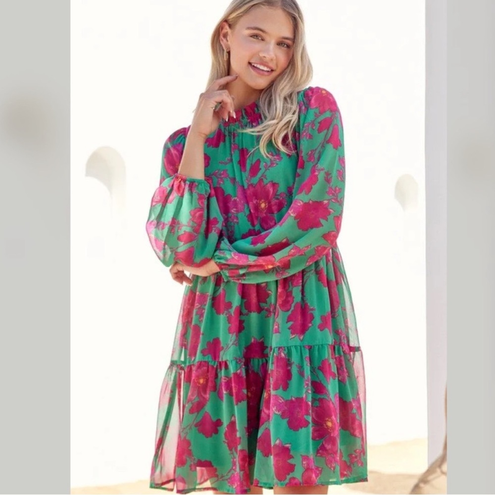 Floral Green and Pink Women's Dress